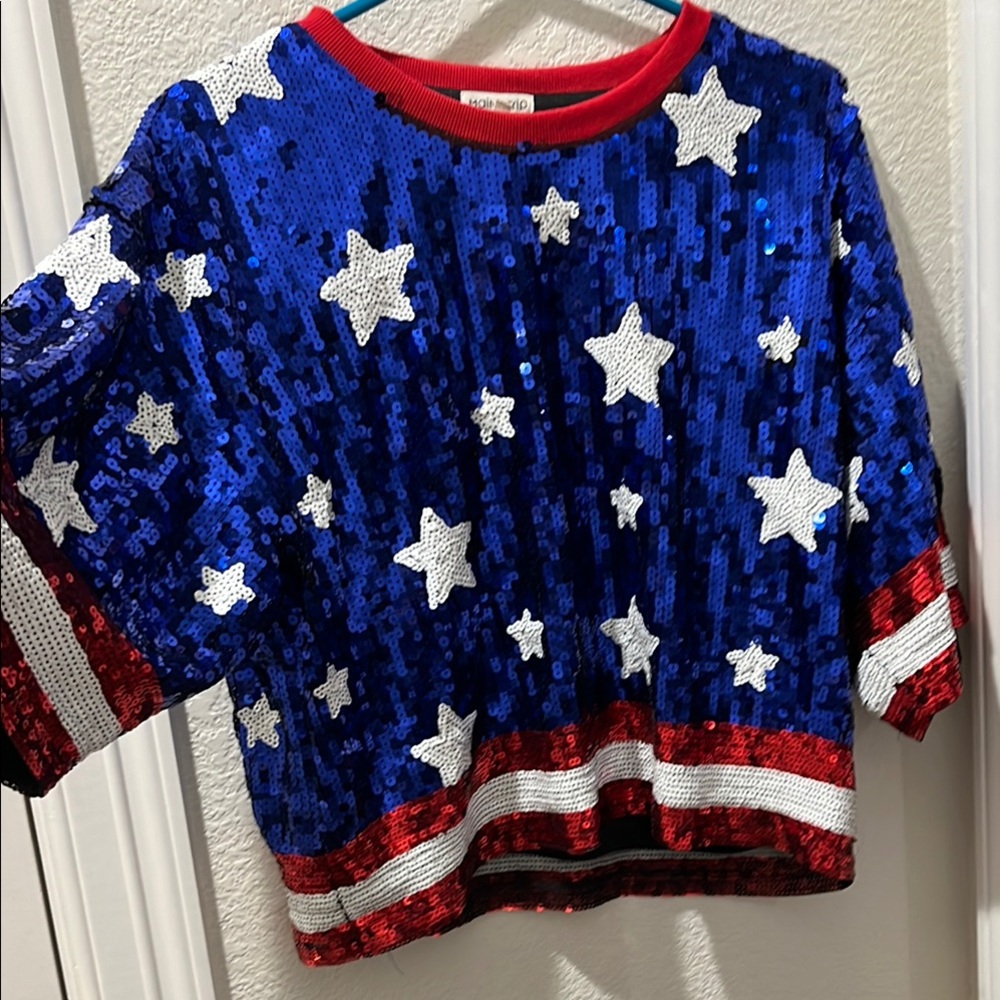 Red, white and blue sequin top